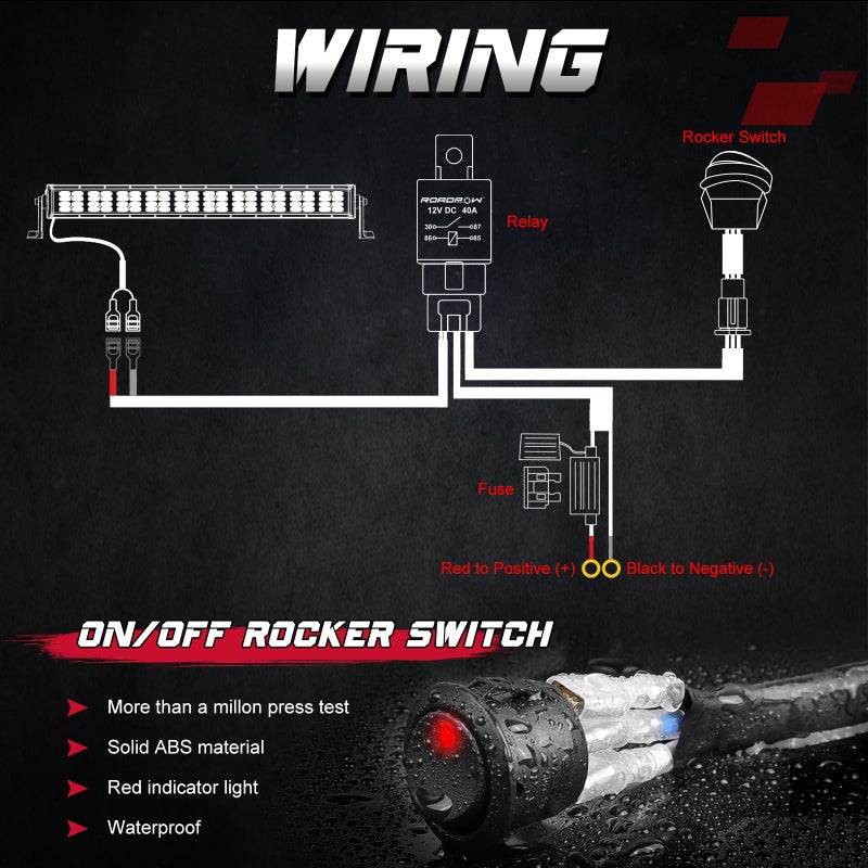 OFFROADTOWN حزمة الأسلاك، مجموعة حزمة الأسلاك الثقيلة 1 ليد من OFFROADTOWN لأضواء الضباب، شريط أضواء العمل LED، وحدات LED 12V 40A، رلي، مفتاح روكر، رلي للشاحنات، الطرق الوعرة، ATV، UTV، القوارب - Image 5